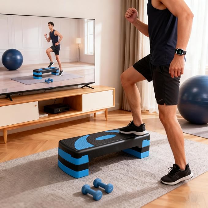 Aerobic Step Platform Exercise Step with 3 levels Adjustable Height Non-Slip Exercise Stepper for Cardio, Strength, and Fitness Workouts at Home or Gym