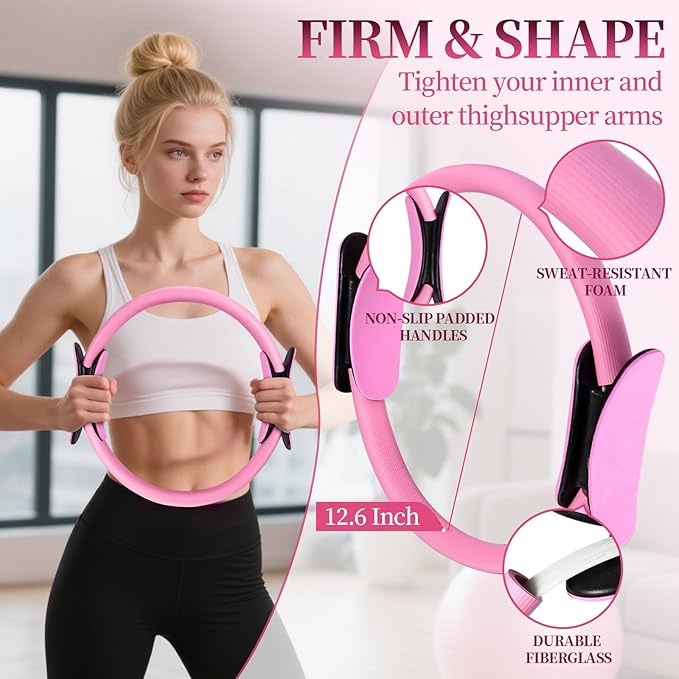 Pilates Essentials Kit for Women 15 Pcs Pilates Equipment for Home Workouts with Yoga Circle Ball Ring, 5 Resistance Bands,Pedal Puller Resistance Band,Anti Slip Socks for Starter Set