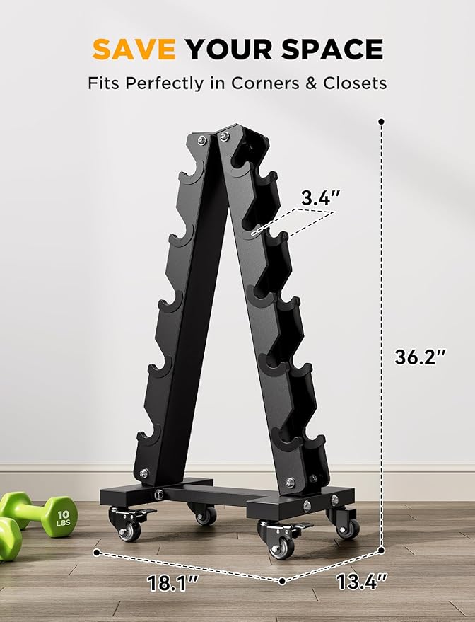 YOLEO Dumbbell Rack - 3 Tier & 5 Tier Compact Weight Rack for Dumbbell, Kettlebell, Barbell, Heavy Duty Weight Storage Organizer, Space-Saving Dumbbell Storage Stand Holder for Home Gym - 1100LBS Capacity (Rack Only)