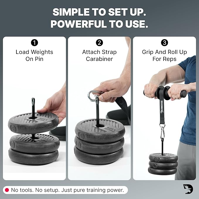 DMoose Fitness Forearm Strengthener & Wrist Roller - 2 in 1 Arm Exerciser with Non-Slip Premium Grip, Durable Nylon Rope - Helps with Elbow Tendonitis, Wrist Recovery & Strength Training