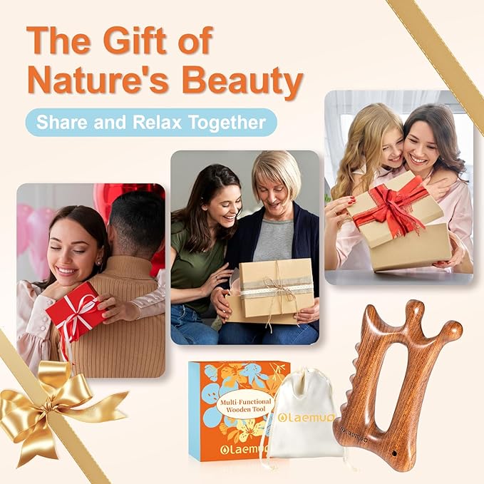 Wooden Gua Sha Tool for Face&Body - 6 in 1 Facial Massager for Lymphatic Drainage - Guasha Body Sculpting Tools Therapy Massage Tool for Cellulite,Jaw Lifting,Muscle Relief - Skin Care Gifts