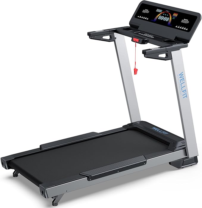 WELLFIT Home Treadmill, 2 Level Incline Heavyduty Treadmill with Pulse Sensor, 4.0 HP, 10 MPH, 450 lbs Capacity, 20'' x 45'' Running Area Treadmills with Bluetooth Player & LED Display