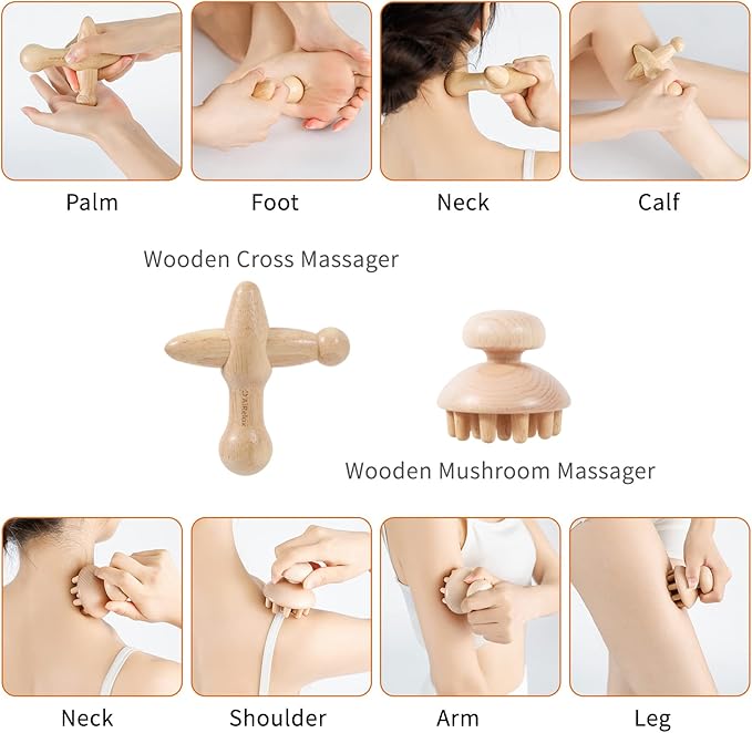 AiRelax 7 Pack Wood Therapy Massage Tools for Body Shaping Set, Cellulite Massager,Maderoterapia Kit Colombiana, Lymphatic Drainage Massager Tools for Neck Back Waist Pain Relief