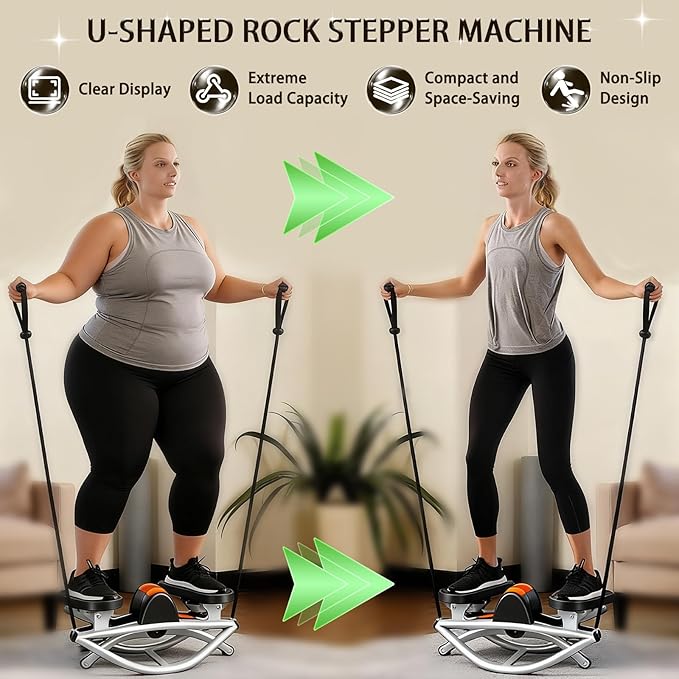 Rock Stepper with Display Screen, Lateral Rocking Fitness Stepper with Band and Non-Slip Mat, Home Mini Exercise Steppers for Legs, Glutes, Abs, Capacity 220Ib