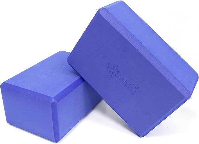 Sol Living Yoga Blocks 2 Pack High Density EVA Foam Yoga Cushion Stretching Pilates Meditation Exercise Equipment Support Deepen Poses Odor Free Non Slip Yoga Accessories - 4" x 6" x 9"- Blue