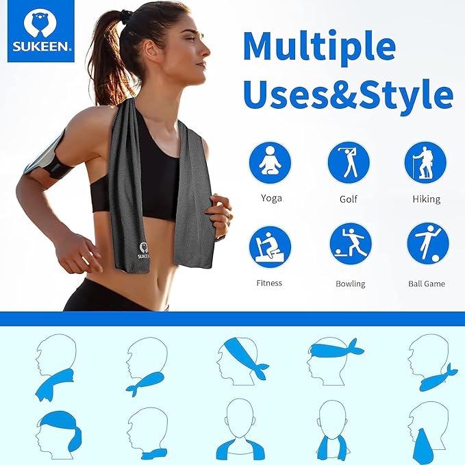 Sukeen 4Pack Cooling Towel (40"x12") for Neck and Face, Soft & Breathable Chilly Sports Towel, Quick-Drying Sweat Absorbing Cooling Neck Wraps Cooling for Yoga, Sport, Running, Workout