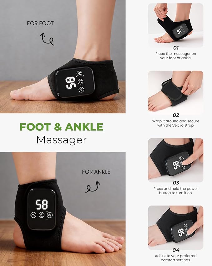 Foot Renew Triple Method Massager, 3 in 1 Cordless & Portable Foot and Ankle Massager with 3 Vibration Modes & 3 Heat Levels, for Heel, Arch, and Ankle Comfort & Relief for Home/Office/Travel (1PC)