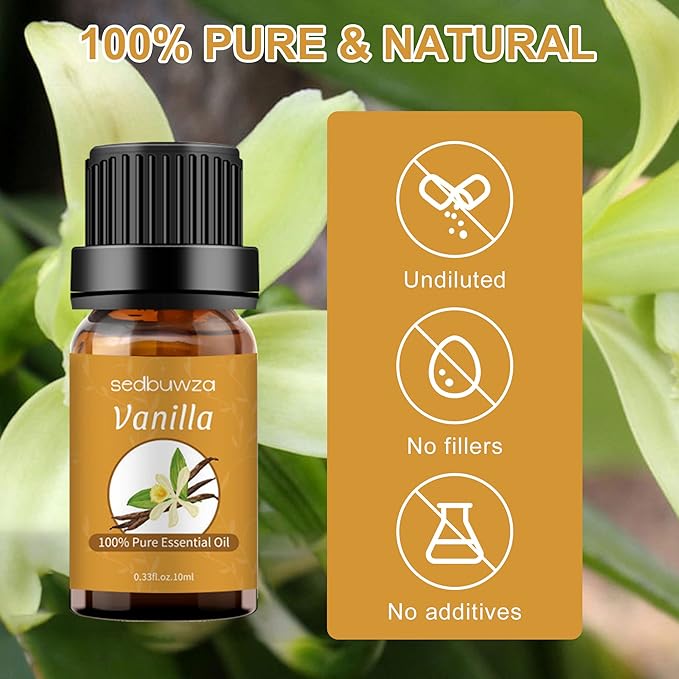 Sedbuwza Vanilla Lavender Essential Oil Set, Vanilla Fragrance Oil Lavender Scent Oil Set for Diffuser, Aromatherapy, Massage, Soap, Candle Making 2 x 10 ml