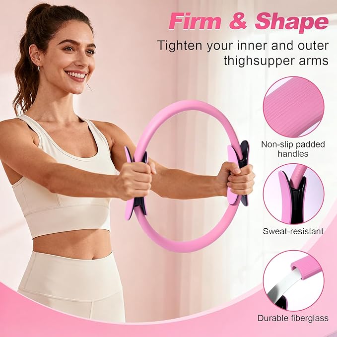 Pilates Kit 14 Pcs, Pilates Essentials Kit for Women, Pilates Equipment for Home with Yoga Circle Ball Ring, 5 Resistance Bands,Pedal Puller Resistance Band,Anti-Slip Socks for Starter Set Accessories