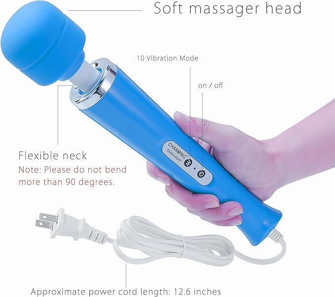 CHARMING Wired Powerful Handheld Back Massager with Strong Personal Therapy Vibration Massager for Sports Recovery, Muscle Aches, Whole Body Pain (Blue)