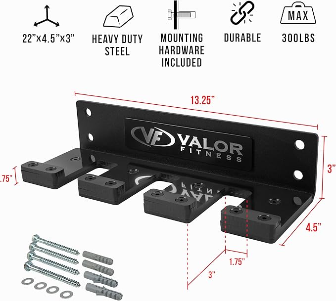 Valor Fitness Vertical Olympic Barbell Wall Mount Storage Rack for Home & Garage Gym - 3-Bar & 6-Bar Barbell Holder