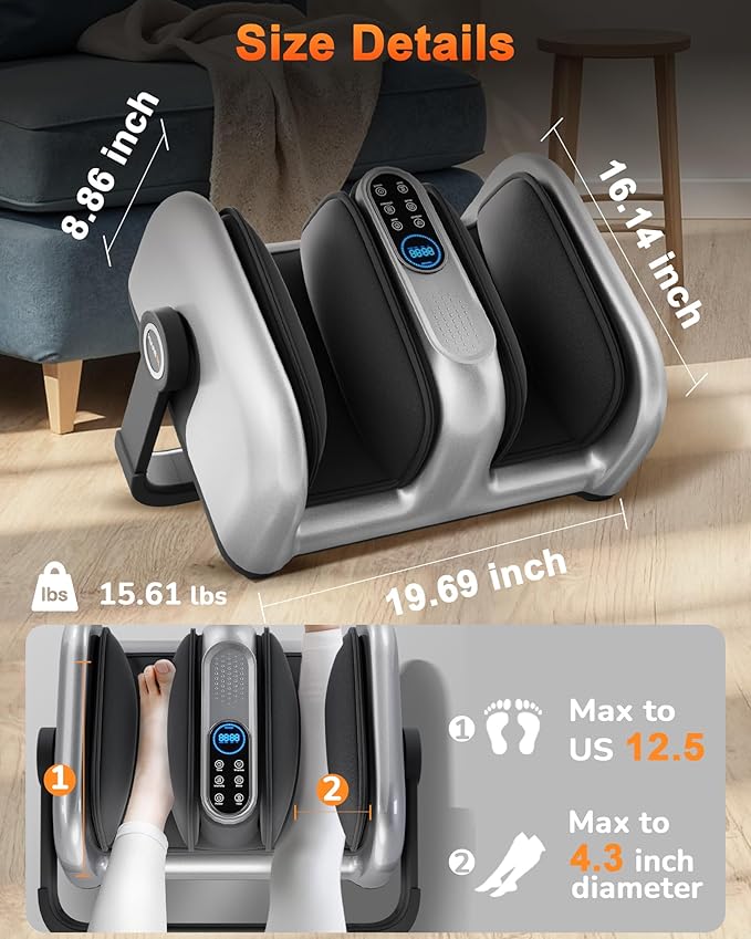 Shiatsu Foot Massager Machine with Heat : Deep Kneading Calf Massager with Vibration for Plantar Fasciitis, Neuropathy, Pain Relief, Circulation - for Home and Office Use