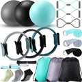 Poen Pilates Equipment Kit for Home Workout Pilates Ring and Ball Set for Women 12'' Circle Yoga Fitness Essentials Kit with Resistance Bands, Yoga Strap, Socks,Bag