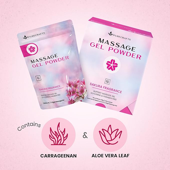 Massage Gel Powder 50g | Sakura Fragrance | Made in Japan | Smooth and Slippery Gel for Wellness and Relaxation | 50g Makes 1.32 Gallons/ 5 litres | Just Add Water