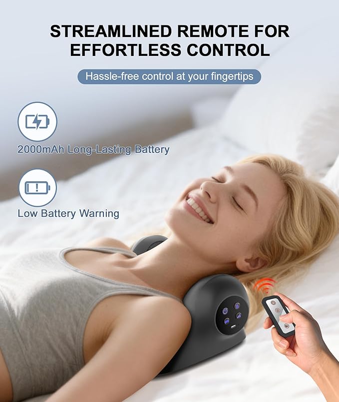RINGCO Neck Massager with Heat, Red Light & Vibration Adjustable, Heated Neck Stretcher with 3 Modes, Rechargeable Cervical Traction Device for Pain Relief & Muscle Relaxation, Gift for Women Men