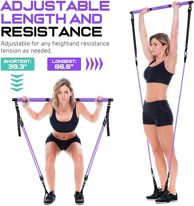 Pilates Bar Kit with Resistance Bands, Multifunctional Pilates Bar for Women & Men with Heavy-Duty Metal Adjustment Buckle, Pilates Home Equipment for Full BodyWorkouts