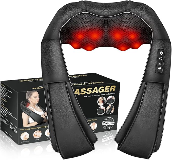 Neck Massager with Heat, Back Massager Deep Tissue, Electric 3D Kneading Massage Pillow for Pain Shiatsu Back and Shoulder Massager, Birthday Christmas Gift for Women Men Dad Mom
