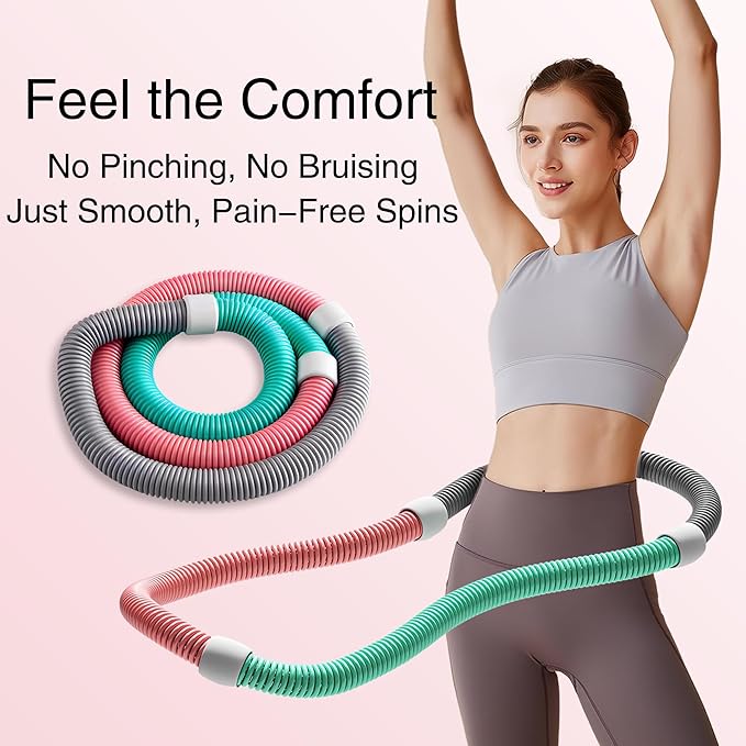 Weighted 3lb Fitness Hoop for Adults - Soft Spring Hula Hoop - Flexible, Foldable for Home & Travel - Cushioned Comfort, Silent Exercise for Waist Toning & Weight Loss
