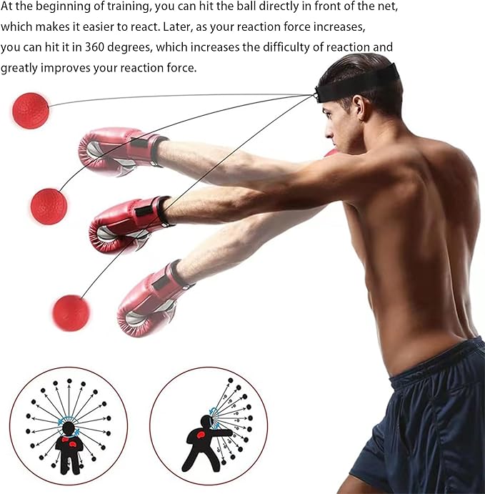 Box Ball Set - 3 Difficulty Levels Boxing Reflex Ball Headband for Reaction, Agility, Hand Eye Coordination Training
