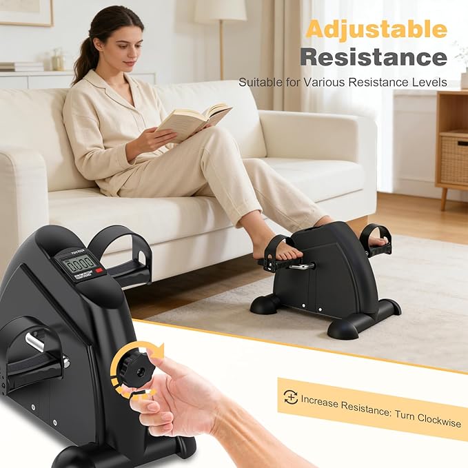 Mini Exercise Bike: Portable Under Desk Bike Pedal Exerciser Foot Cycle Arm & Leg Pedal Exerciser with LCD Screen Displays & Adjustable Resistance for Home/Office