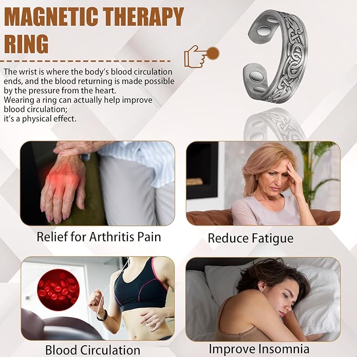 Pure Copper Ring for Women, Magnetic Rings with Magnets Jewelry (Copper Ring B)