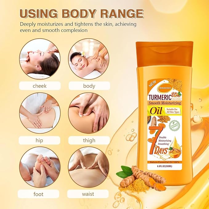 2 Packs Turmeric Oil, Natural Moisturizing Nourishing for Face and Body, Vitamin E Body Oil, Anti-aging, Wrinkle Skincare Essential oil for All Skin Types, 200ml*2