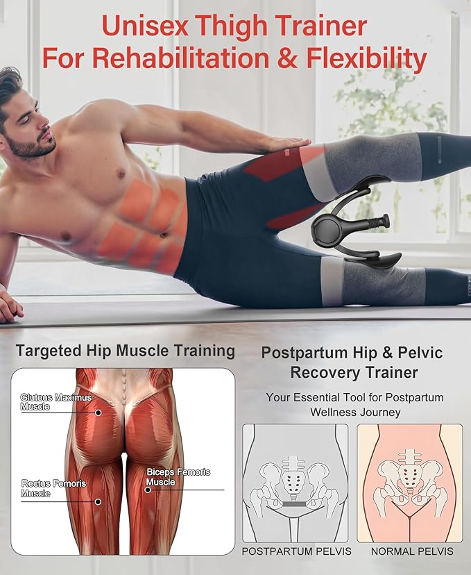 Pelvic Floor Exercise Devices Kegel Exerciser Muscle Trainer 15-70lbs Adjustable for Women/Men, Inner Thigh Exerciser Hip Abductor Machine with Resistance Band, Leg Workout