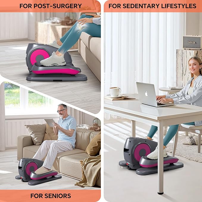 Under Desk Elliptical Machine, Electric Exerciser Pro with 16 Adjustable Speed, Quiet and Fully Assembled with Remote Control & Non-Slip Foot Straps Grey