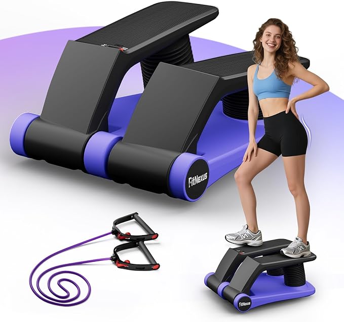 Air Compression Resistance Stepper – Adjustable Mini Stair Climber for Home Cardio Workout, Portable Stepper Machine with LCD Display, 5-Level Adjustable Resistance, Non-Slip Pedals - Batt. not incl.