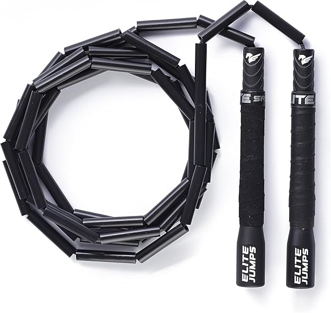 Elite Jumps - Heavy Beaded Jump Rope - 6.5oz Weighted Jump Rope for Women - Durable & Heavy Resistance - 10ft Long Adjustable Rope - Tangle-Free - Shatterproof 2” Beads - Long 8” Handles