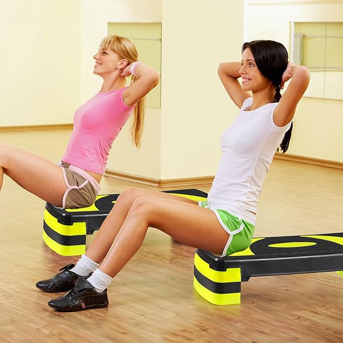 30" Aerobic Step Platform - 3-Level Adjustable Height (4"/6"/8"), Non-Slip Fitness Stepper w/Stackable Risers for Home Gym, Cardio & Strength Training