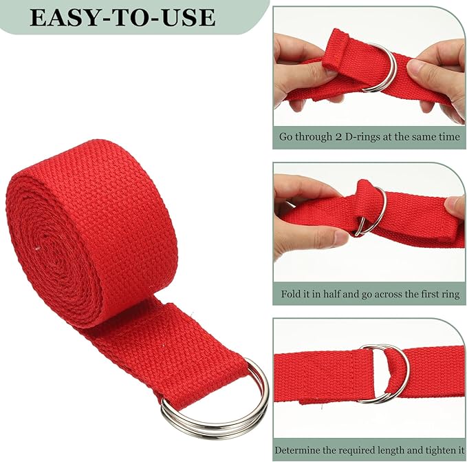 Yoga Strap for Stretching, Athletic Stretch Band with Adjustable Metal D Ring Buckle Yoga Bands