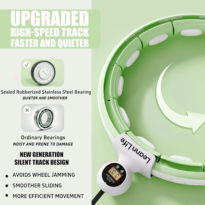 U5 Smart Weighted Hula Hoop with Counter & Waist Trimmer – 16 Knots, 28"–46" Adjustable Infinity Hoop Plus Size, Quiet Rubberized Wheels, Ab Workout Fitness, Weight Loss, Abdominal Toner