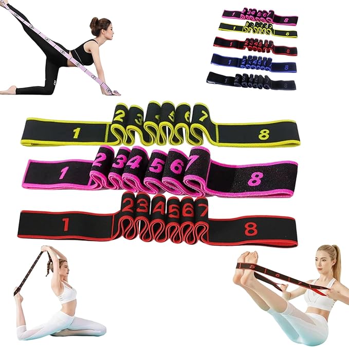 Fitness Resistance Band for Stretching and Yoga, Fashion Puller Exercise, Numbered Resistance Band with Handles for Arms, 8 Loops Elastic Exercise Bands for Yoga, Stretching, Fitness