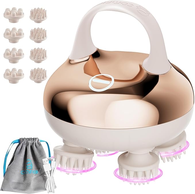 COMFIER Cordless Scalp Massager with 3 kneading Modes, Gifts,Waterproof Head Massage with 8 Claws for Deep Cleansing,Head Scratcher,Body Massager,Cat Massage
