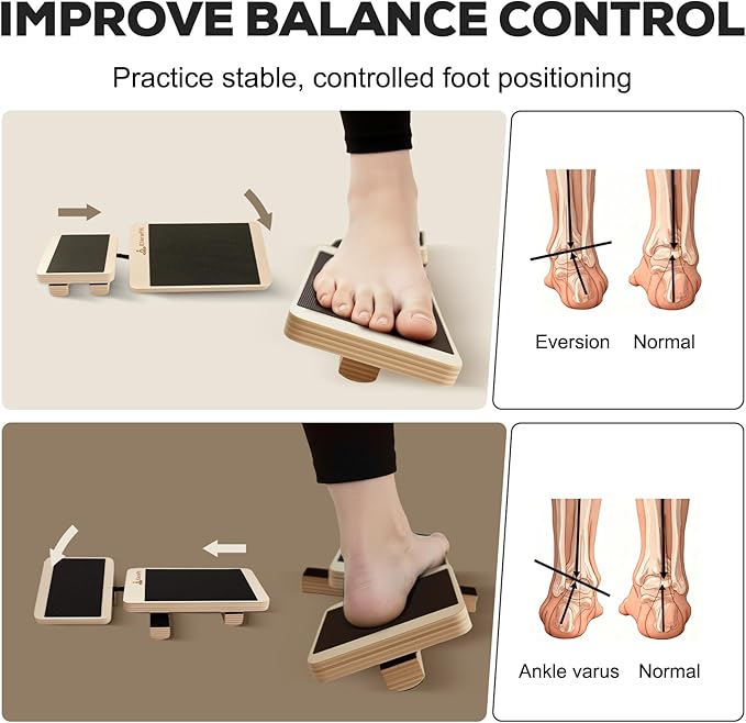 Single Leg Balance Board Wooden Foot Strengthener Trainer for Sprained Ankle and Achilles Tendon, Stability Training Plantar Fasciitis Relief, Stronger Ankles & Better Balance in 10 Minutes Daily