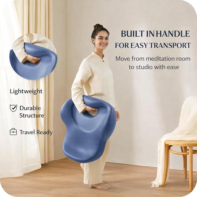 Ergonomic Zen mind Meditation Cushion, Memory Foam, Portable Design with Handle, Pressure Dispersing Support for Meditation, Mindfulness & Posture Alignment