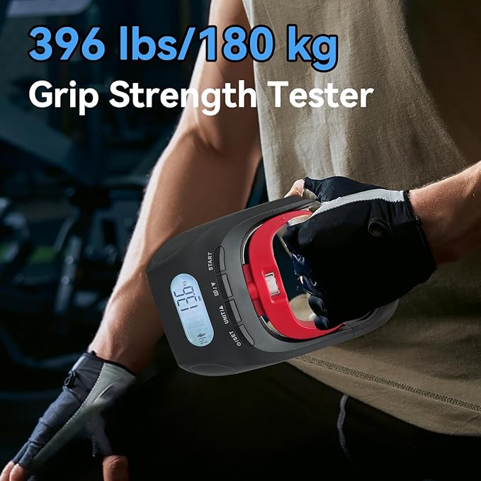 Grip Strength Tester Trainer, LCD Hand Dynamometer with 19-User Memory, Max 400lbs/180kg Capacity, Suitable for Sport Home Gym Use