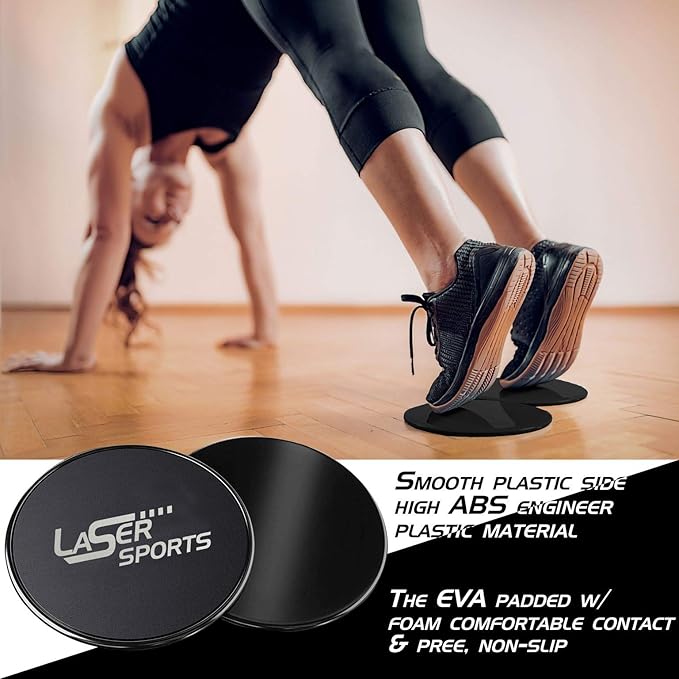 Laser Sports Dual‑Sided Exercise Sliding Discs with 4 Resistance Bands & Storage Bag – Core Sliders for Ab Workouts, Strength Training, Home Gym Fitness, Physical Therapy & Low‑Impact Exercise