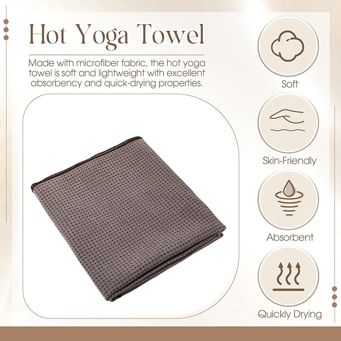 3 Pack Hot Yoga Towel Non Slip 72" x 26" Extra Large Microfiber Yoga Mat Towel with Grip Dot Absorbent Sweat Anti-Slip Mat Cover for Pilates Fitness(Beige Dark Gray Coffee)