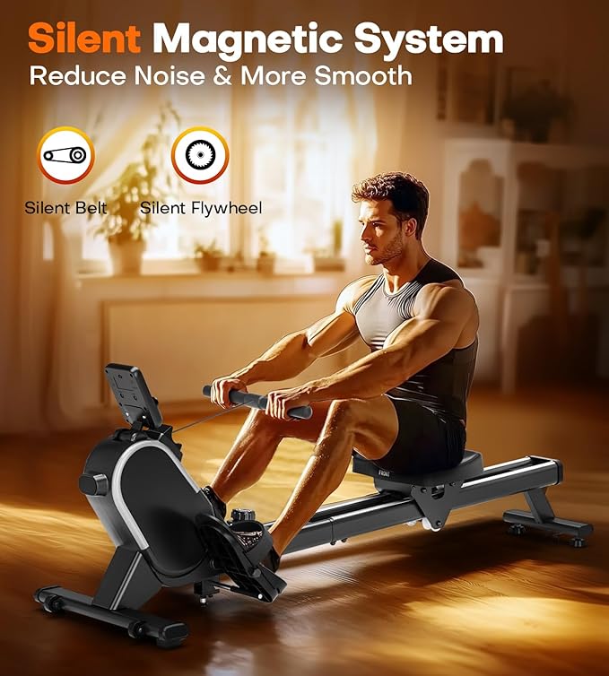 Rowing Machines for Home, 16/32-Level Adjustable Resistance, Magnetic Rowing Machine with App Supported, 350/400 LB Weight Capacity, Upgraded Dual Slide Rails with LCD Data Display Screen
