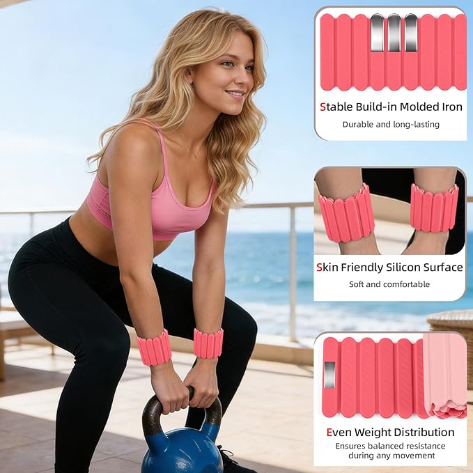 Abahub Wearable Wrist & Ankle Weights Set of 2, Stackable Magnetic Weighted Bracelet for Women, Waterproof Silicone Arm Leg Weights for Home Gym Workout, Running, Yoga & Pilates