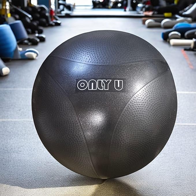 only U Premium Yoga Ball, Exercise Ball, Fitness, Balance and Stability Ball, 65cm Size, Eco-Friendly PVC, Anti Burst, Inflatable, Heavy-Duty Exercise Ball, Black, Hand Air Pump Included, Brand