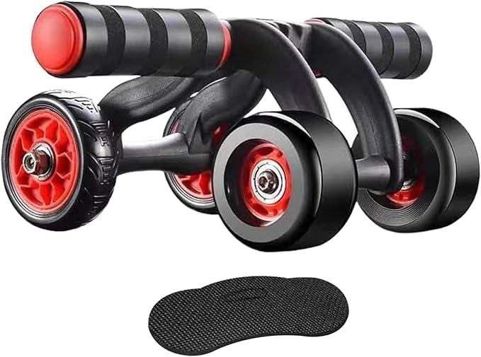 Ab Roller Automatic Rebound Abs Trainer 4 Wheels Heavy Duty Abdominal Wheel with Kneeling Mat Non-slip Low Noise Core Workout Ab Roller Wheel for Men Women
