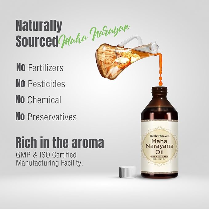 HerbsForever Maha Narayan Oil Authentic Ayurvedic Massage Oil Cold Pressed Premium Oil Non GMO, Vegan 7.1 fl oz 210 ml