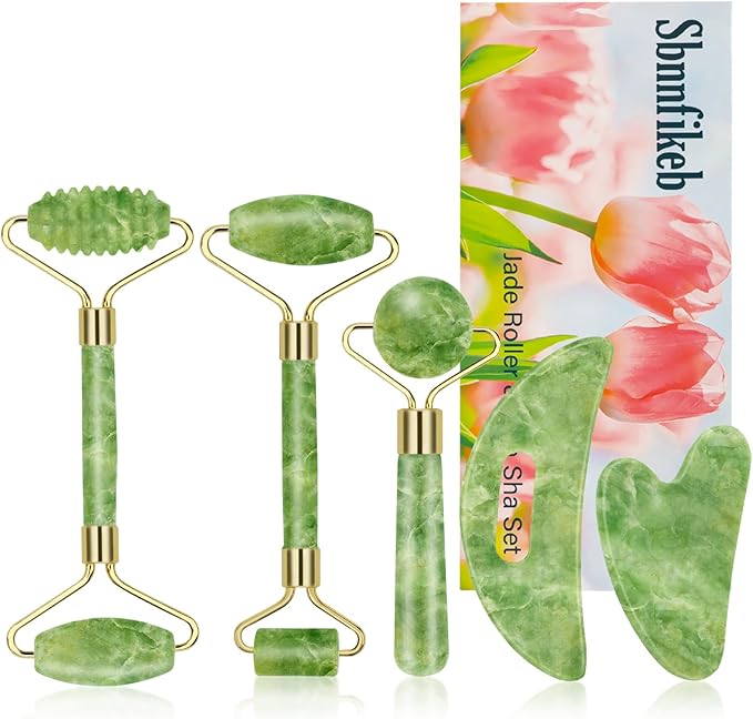 Gua Sha Facial Tools, Guasha Tool for Face, Jade Face Roller,Self Care Gift for Women and Men
