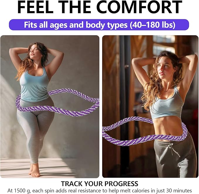 3 lbs Soft Spring Hula Hoop, Weighted Hoops for Adults, Foldable and Portable Hula with Body Tape Measure, Loss Fitness Hoop
