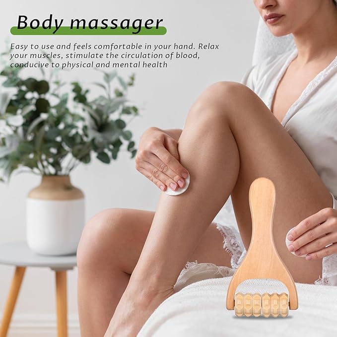2pcs Wooden Massage Roller Handheld Manual Wood Therapy Massage Muscle Roller Foot Bead Massages Tool for Muscle Pain Relief Leg and Arm Tissue Relief