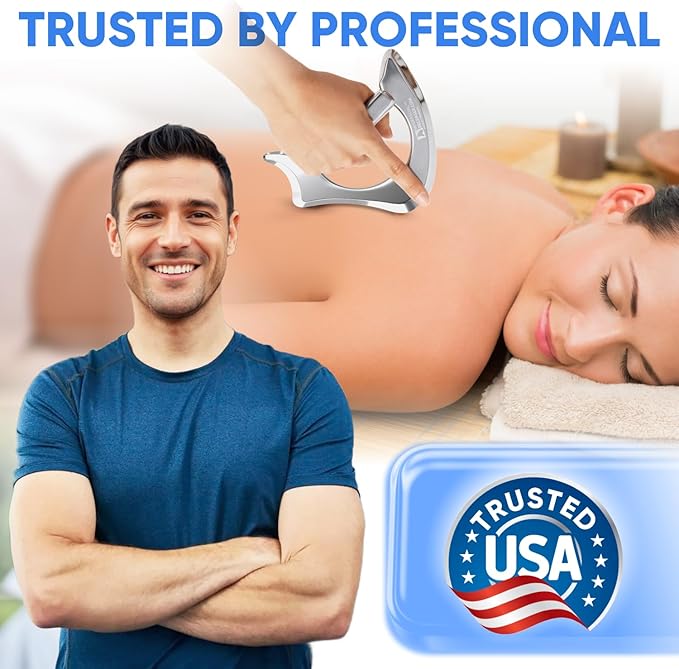 Professional Muscle Scraper Tool – Medical-Grade 304 SS IASTM & Gua Sha Scraping Tool – Ergonomic Fascia Mobilization Instrument for Soft Tissue Massage & Manual Bodywork – Emollient Balm Included