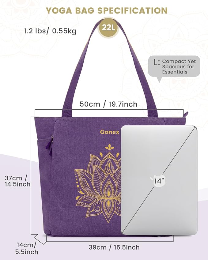 Gonex Yoga Mat Bag, Large Tote Bag with Multi Pockets for Women Men, Canvas Mat Carrier, Full Zipper Easy Access for Pilates Gym Travel